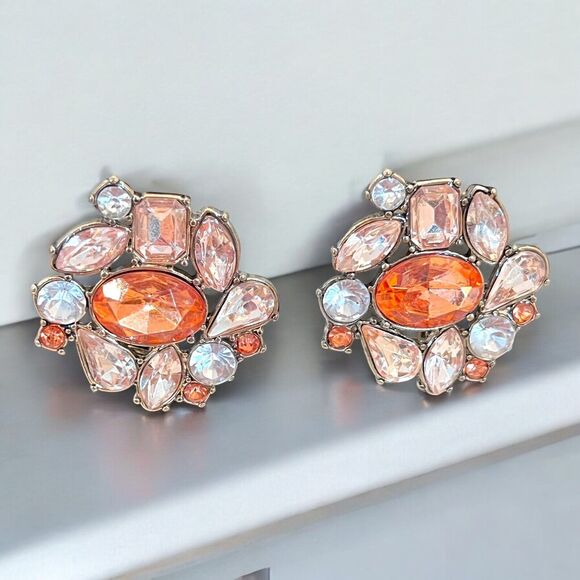 Catherine Stein Designer Earrings Gold Tone Orange Crystal Accents Clip On 12R - Picture 6 of 6